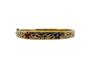 Vintage Enamel Bangle Bracelet 14K Yellow Gold