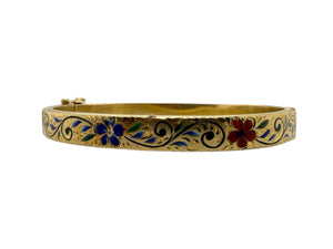 Vintage Enamel Bangle Bracelet 14K Yellow Gold