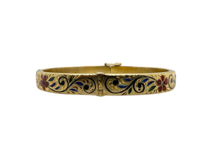 Vintage Enamel Bangle Bracelet 14K Yellow Gold