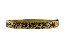 Vintage Enamel Bangle Bracelet 14K Yellow Gold