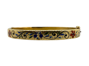 Vintage Enamel Bangle Bracelet 14K Yellow Gold