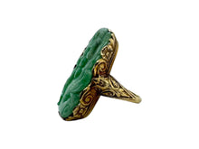 Vintage Edwardian Era Elaborately Carved Jade Ring 14K Yellow Gold