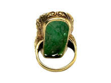 Vintage Edwardian Era Elaborately Carved Jade Ring 14K Yellow Gold