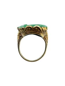 Vintage Edwardian Era Elaborately Carved Jade Ring 14K Yellow Gold