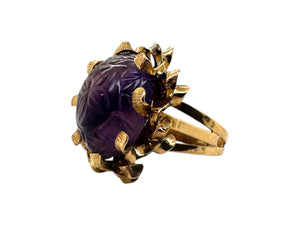 Vintage Retro Era Carved Amethyst Cocktail Ring 14K Rose Gold