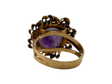 Vintage Retro Era Carved Amethyst Cocktail Ring 14K Rose Gold