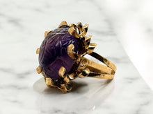 Vintage Retro Era Carved Amethyst Cocktail Ring 14K Rose Gold