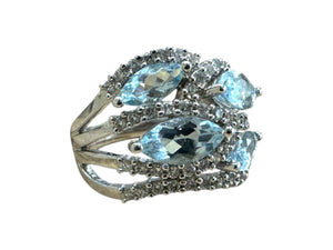 Aquamarine & Diamond Cocktail Ring 14K White Gold