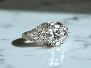 Vintage Platinum Art Deco 0.66 Carat Old European Cut Diamond Ring