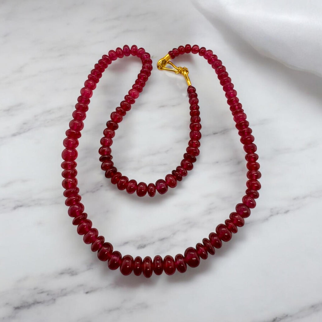 Ruby Bead Necklace 22K Yellow Gold