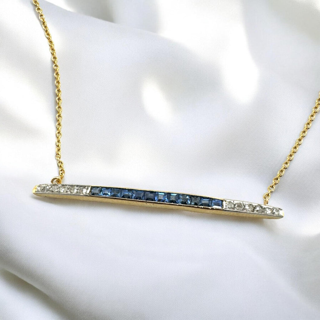 Vintage Art Deco Diamond & Sapphire Bar Necklace