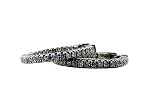 1 Carat Diamond Hoop Earrings 14K White Gold