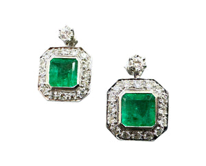 Vintage Colombian Emerald & Diamond Dangle Earrings GIA