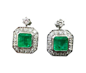 Vintage Colombian Emerald & Diamond Dangle Earrings GIA