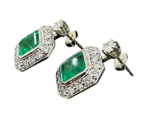 Vintage Colombian Emerald & Diamond Dangle Earrings GIA