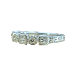 Antique Style Engraved Diamond Wedding Band 14K White Gold