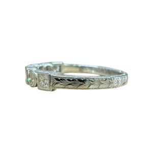 Antique Style Engraved Diamond Wedding Band 14K White Gold