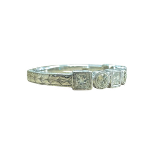 Antique Style Engraved Diamond Wedding Band 14K White Gold