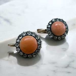 Vintage Victorian Coral & Rose Cut Dangle Earrings