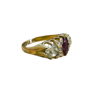 Vintage Burma Ruby & Diamond Ring 18K Yellow Gold Lotus GIA