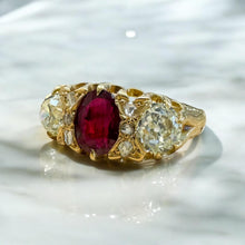 Vintage Burma Ruby & Diamond Ring 18K Yellow Gold Lotus GIA