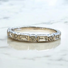 Antique Style Engraved Diamond Wedding Band 14K White Gold