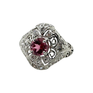 Vintage Art Deco Pink Sapphire Platinum Filigree Ring