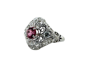 Vintage Art Deco Pink Sapphire Platinum Filigree Ring