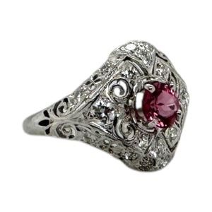 Vintage Art Deco Pink Sapphire Platinum Filigree Ring