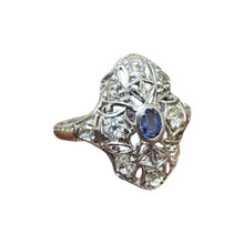 Vintage Dainty Platinum Sapphire & Diamond Filigree Ring