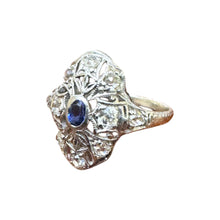 Vintage Dainty Platinum Sapphire & Diamond Filigree Ring