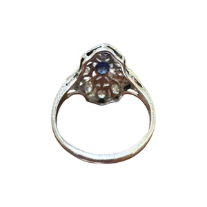 Vintage Dainty Platinum Sapphire & Diamond Filigree Ring