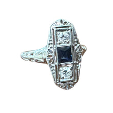 Dainty Vintage Platinum Sapphire & Diamond Cocktail Ring