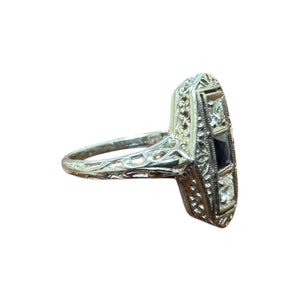 Dainty Vintage Platinum Sapphire & Diamond Cocktail Ring