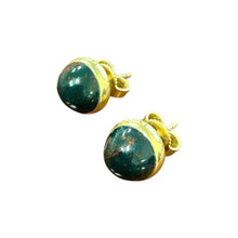 Vintage Bloodstone Bezel Set Stud Earrings