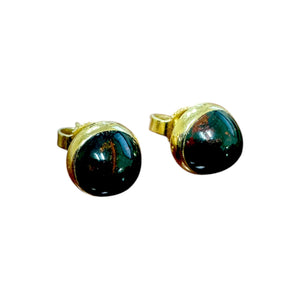 Vintage Bloodstone Bezel Set Stud Earrings