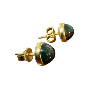 Vintage Bloodstone Bezel Set Stud Earrings