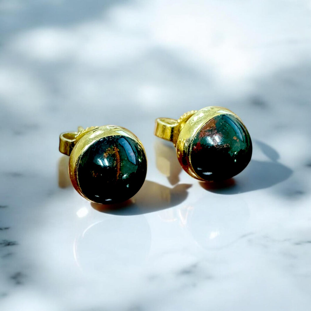 Vintage Bloodstone Bezel Set Stud Earrings