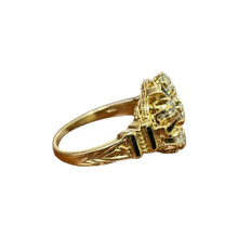 Vintage Old Mine Cut Diamond Enamel Yellow Gold Cluster Ring