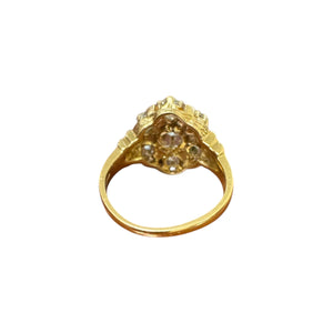 Vintage Old Mine Cut Diamond Enamel Yellow Gold Cluster Ring