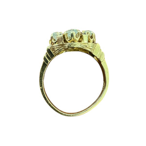 Vintage Old Mine Cut Diamond Enamel Yellow Gold Cluster Ring