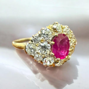 Vintage Victorian Era Ruby & Diamond Cluster Ring