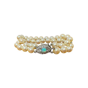 Vintage Opal & Diamond Double Strand Pearl Bracelet