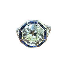 Vintage Art Deco 2.46 Carat Old European Cut Diamond & Sapphire Engagement Ring