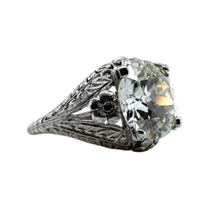 Antique 3.77 Carat Old European Cut Diamond Platinum Engagement Ring GIA