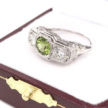 ART DECO PERIDOT AND DIAMOND FILIGREE RING