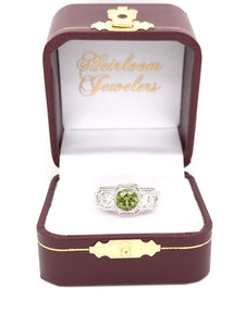 ART DECO PERIDOT AND DIAMOND FILIGREE RING