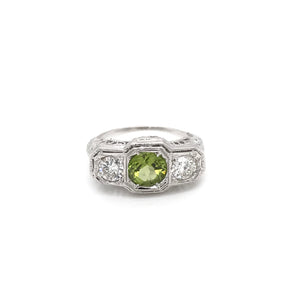 ART DECO PERIDOT AND DIAMOND FILIGREE RING