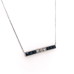 ANTIQUE SAPPHIRE AND DIAMOND PLATINUM BAR NECKLACE