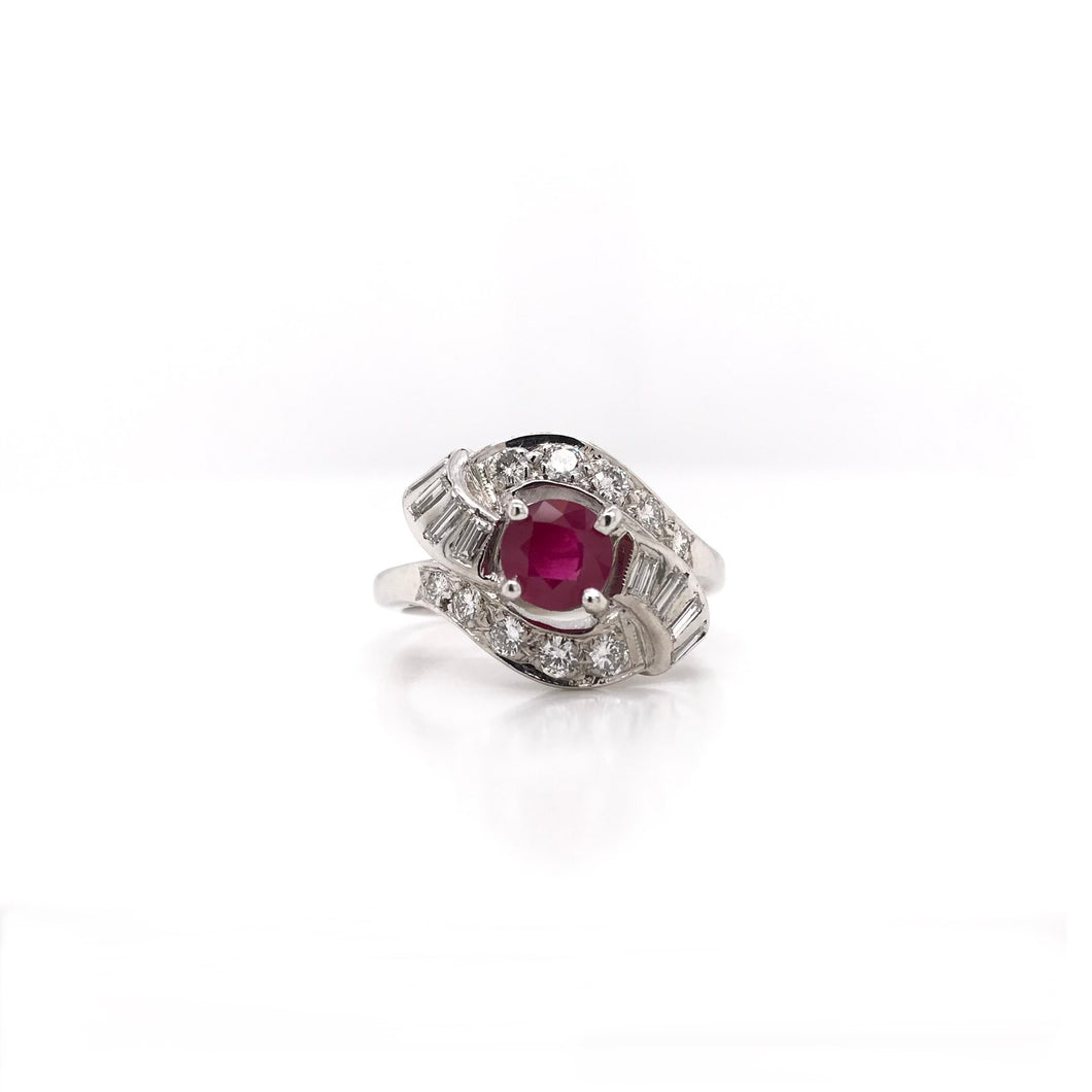 MID CENTURY 1.01 CARAT RUBY AND DIAMOND RING